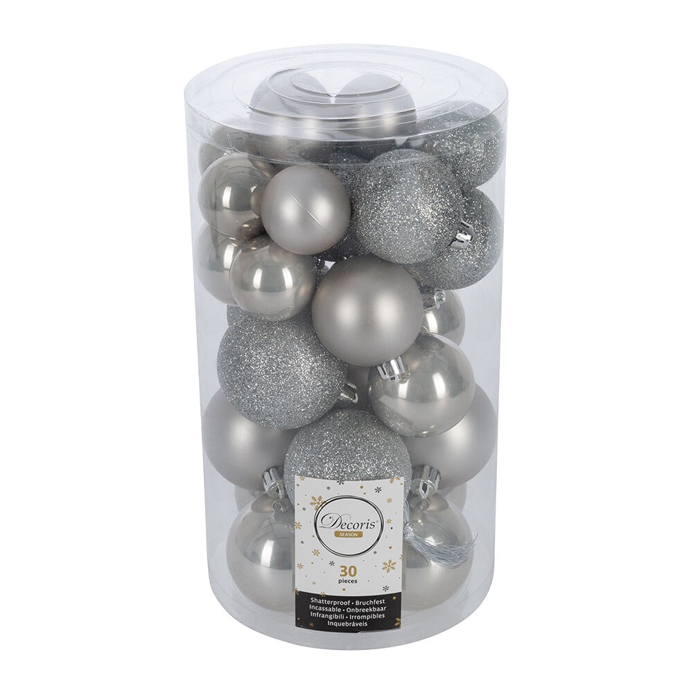 A by AMARA Christmas Set of 30 Assorted Baubles - Misty Gray - Shop - bhibu