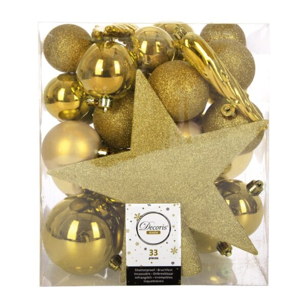 set-of-33-assorted-baubles-and-tree-topper-light-gold