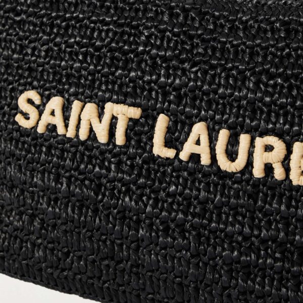 SAINT LAURENT Logo-Embroidered Raffia Messenger Bag 0400631009784