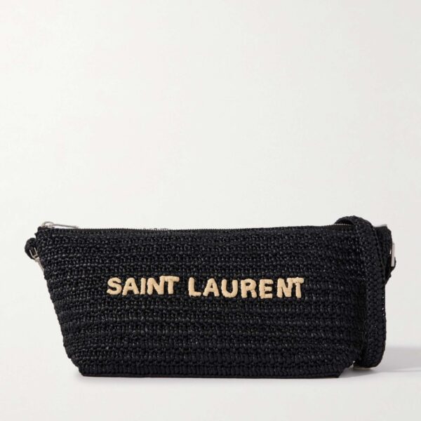 SAINT LAURENT Logo-Embroidered Raffia Messenger Bag 0400631009784